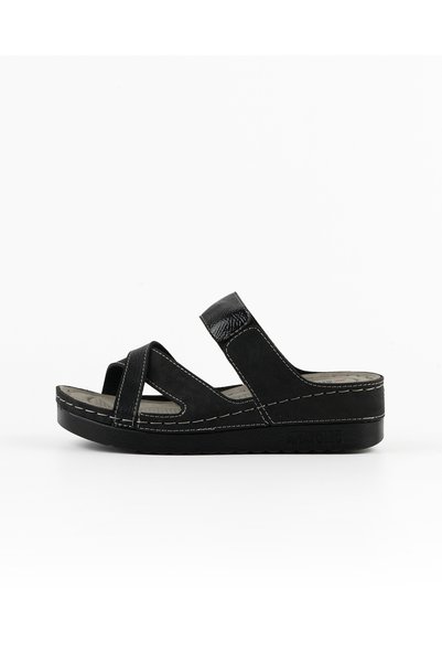 DR KLOMPA Women's Summer Slippers Ms710 Black Patent Leather Orthopedic Slippers