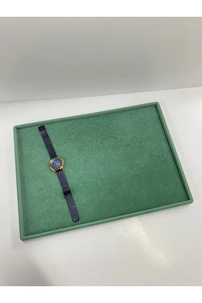 MeGass Dekor Domestic Production Suede Fabric Green Color 34/24 Cm Jewelry Serving Presentation Table