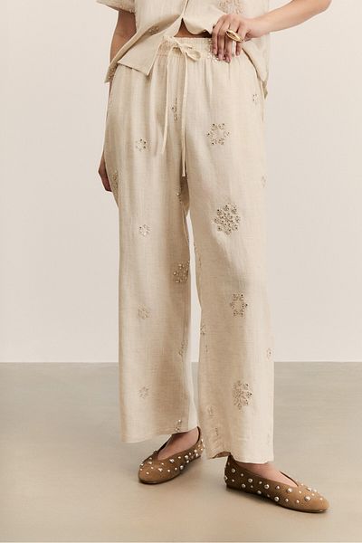 Stradivarius Embroidered Linen Blend Culottes
