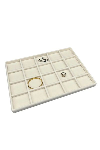 MeGass Dekor Εγχώριας παραγωγής Suede Fabric Cream Χρώμα 34/24 cm Βάση κοσμημάτων με 20 θήκες συρτάρι