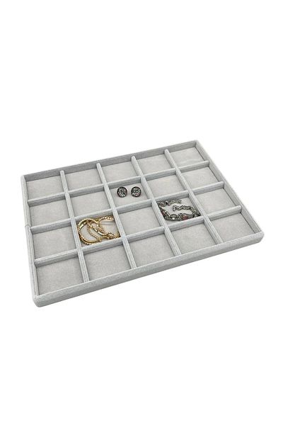 MeGass Dekor Domestic Production Suede Fabric Gray Color 34/24 cm 20 Compartments Drawer Inside Jewelry Stand