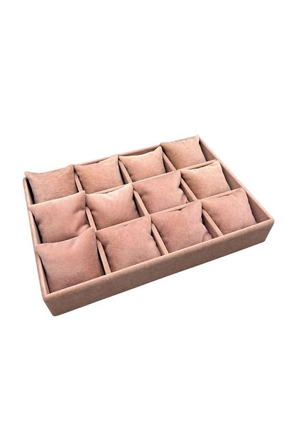 MeGass Dekor Domestic Production Suede Fabric Pink Color 34/24 cm 12 Pillows Inside Drawer Jewelry Box