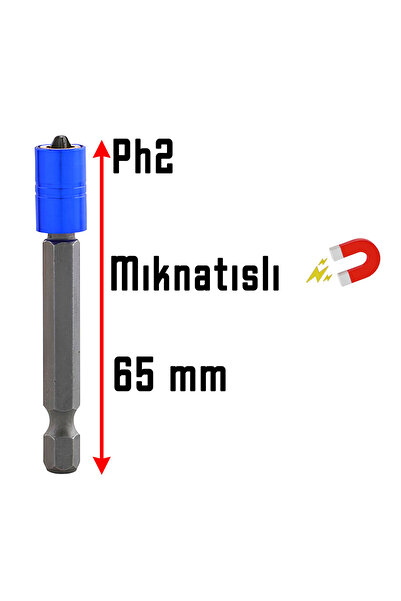 Badem10 Mıknatıslı Bits Uç 10 Adet PH2 65 mm Renkli Vida Tutucu Sökme Yıldız Matkap Vidalama Ucu S2 Çeliği