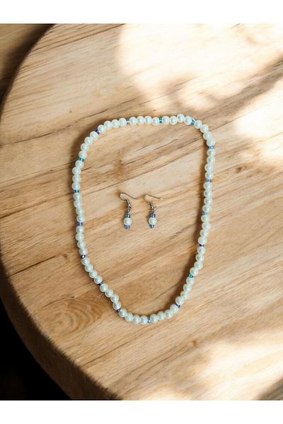 Fun Life Handmade Pearl Beaded Necklace and Earrings Set