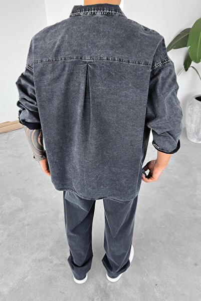 HAFKAGİYİM Füme Acid Wash Oversize Gömlek