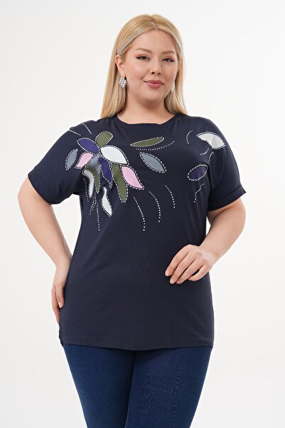 Siyezen Large Size Glittery Rhinestone Bat Sleeve Blouse