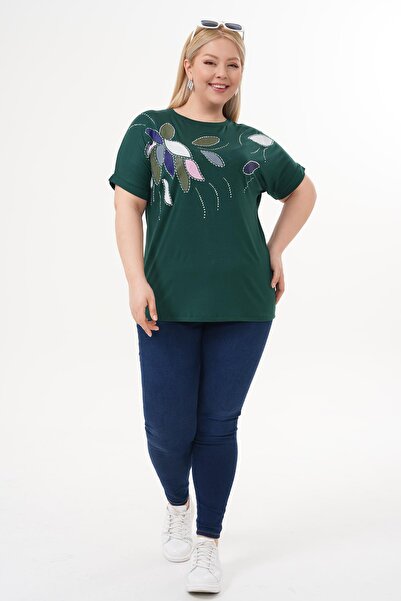 Siyezen Large Size Glittery Rhinestone Bat Sleeve Blouse