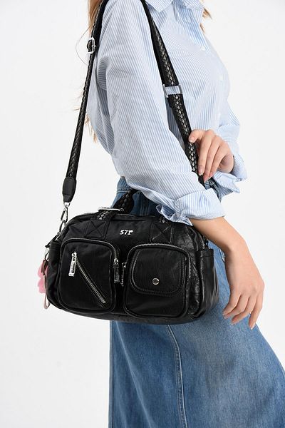 571 Collections Çanta Faux Leather Shoulder Bag Black (Model: 571-13-17F)