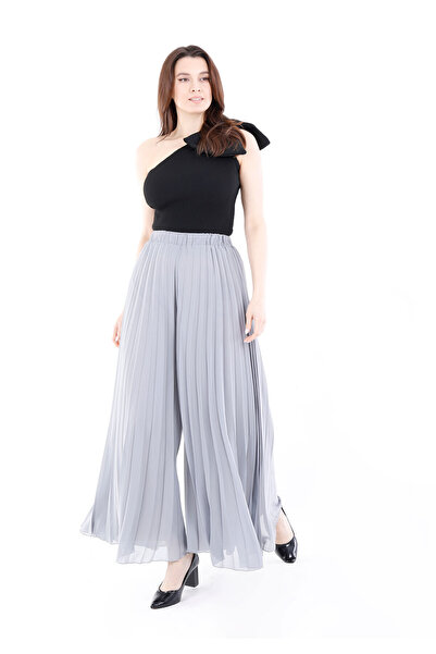 Guzella Pleated Chiffon Elastic Wide Palazzo Skirt-Pants