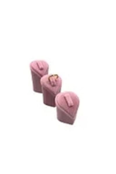 MeGass Dekor Domestic Production Heart Model Suede Fabric Pink Color Triple Set Ring Display Accessory