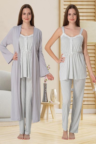 lohusahamile Set pijama de maternitate cu bretele gri și halat de dimineață