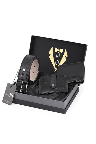 Polo Air Men's Groom Dowry Package: 3 in Trend Sports Combo - Belt, Wallet and Card Holder