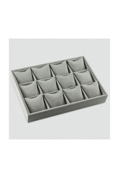 SU AKSESUAR TAKI Domestic Production Suede Fabric 34/24 cm Gray Color Watch and Bracelet Box