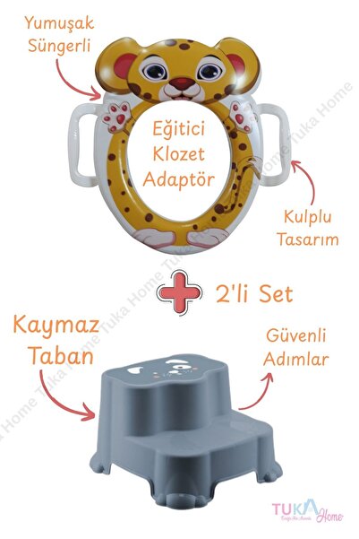 Tuka Home Çocuk Bebek Klozet Adaptörü Süngerli Yumuşak Çita Desenli ve Katlı ...