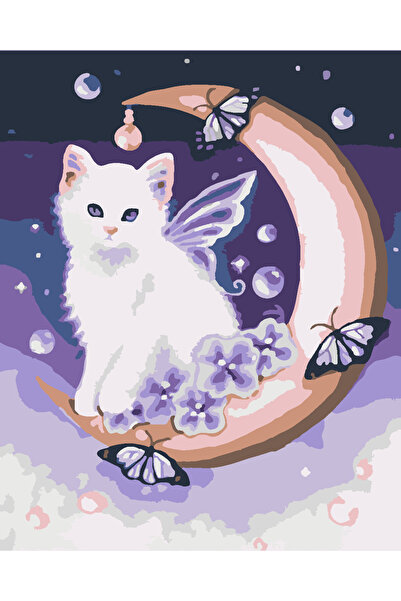 wombhobby AY KEDİSİ Sayılarla Boyama Seti 40x50 Çerçeveli (Kasnağa ) Gerili