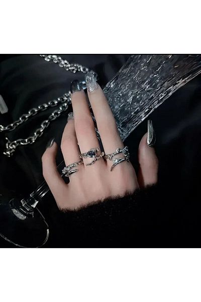 HOBİSY GIFT SHOP Vintage Style Silver Color Adjustable Set of 3 Rings