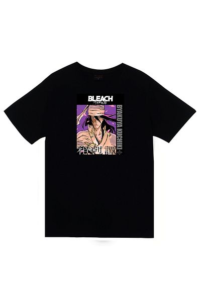 fame-stoned Tricou negru unisex 100% bumbac cu imprimeu anime Bleach Byakuya Kuchiki