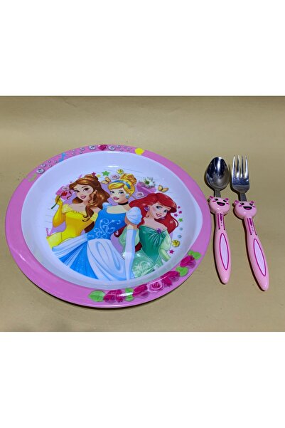 abnturk Pamuk Prensesli Kız Çocuk Mama Tabağı Seti 3’Lü Çocuk Yemek Takımı
