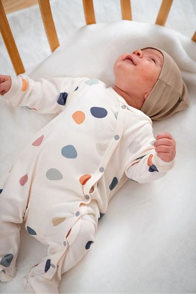 limebabies Newborn Natural Pastel Patterned 2-Piece Baby Rompers Set