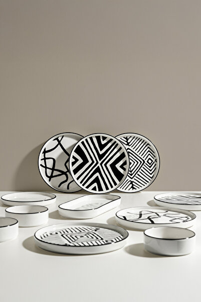 Nehir Black Line 6 Kişilik 15 Parça Seramik Kahvaltı Takımı