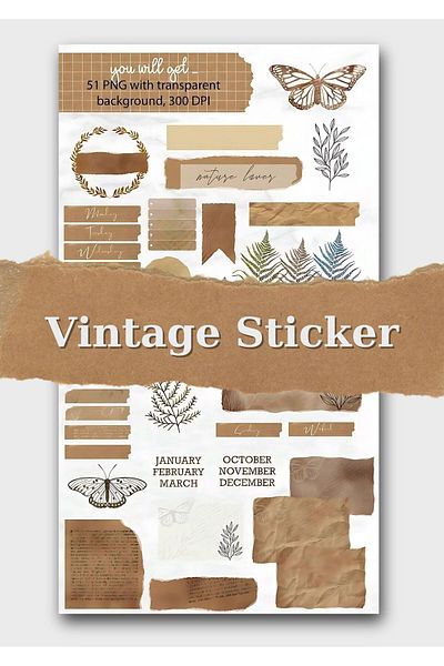 One Little Happiness Vintage Sticker Set Suitable for Planner Agenda Bullet Journal