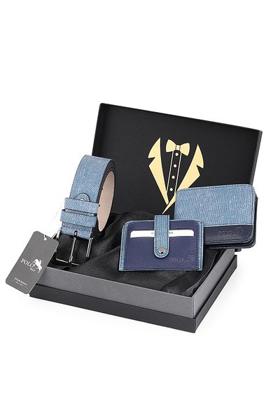 Polo Air Men's Groom Dowry Package: 3 in Trend Sports Combo - Belt, Wallet and Card Holder