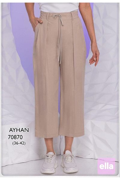 AYHAN Loose Cut Trousers with Elastic Waist and Side Pockets