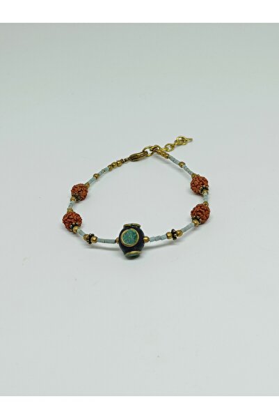 mama india alaçatı Ethnic Design Rudraksha Seed Brass Bracelet No:5