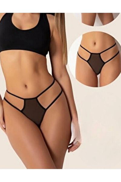 Cicişim Black Plus Size Optional Tulle Women's String Thong