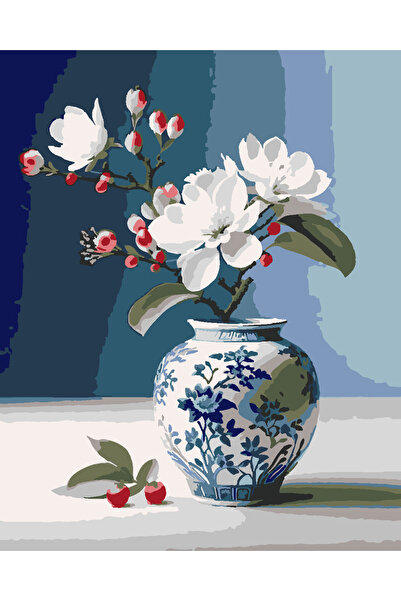 wombhobby MAVİ VAZODAKİ ASALET Sayılarla Boyama Seti 50x65 Çerçeveli (Kasnağa...