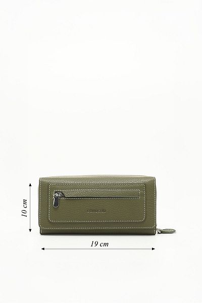 GÖNDERİ(R) Women's Green Brown Horizontal Genuine Leather Wallet