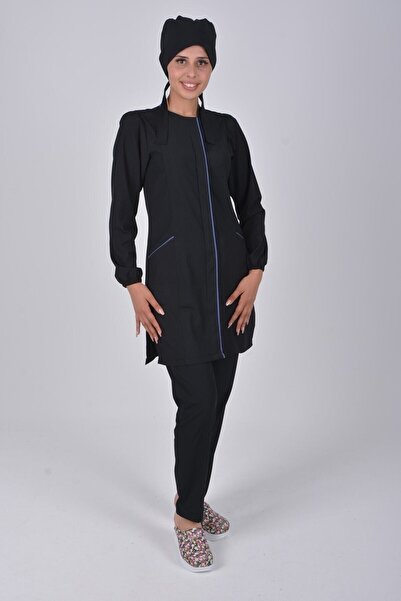 Nur Medikal Giyim Lina Model Siyah Soft Likra Tesettür Hemşire Forma Takımı S...