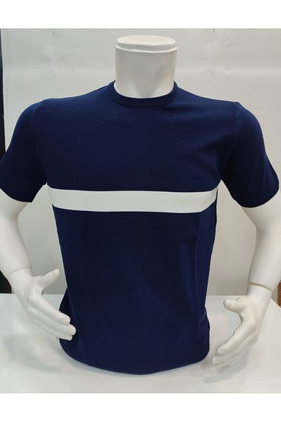 ADVANTE Güngüoğlu New Season Round Collar Men's Knitwear T-Shirt with Stripes on the Front