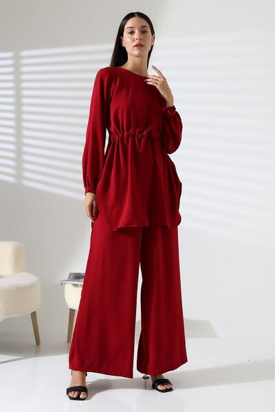 ribana Women's Hijab Ayrobin Belted Tunic Trousers Double Set