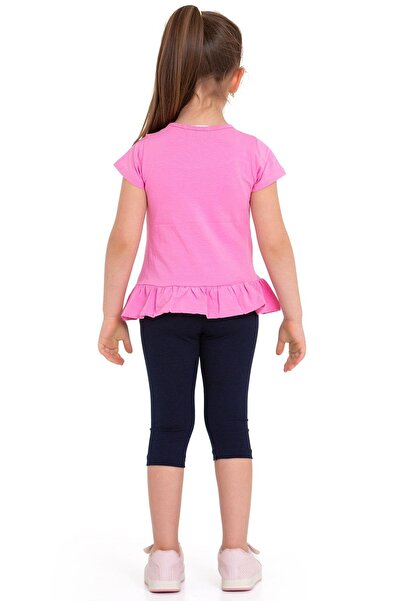 zepkids Crew Neck Short Sleeve Pineapple Printed Pink Color Girls Tights Set