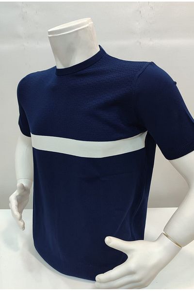ADVANTE Güngüoğlu New Season Round Collar Men's Knitwear T-Shirt with Stripes on the Front