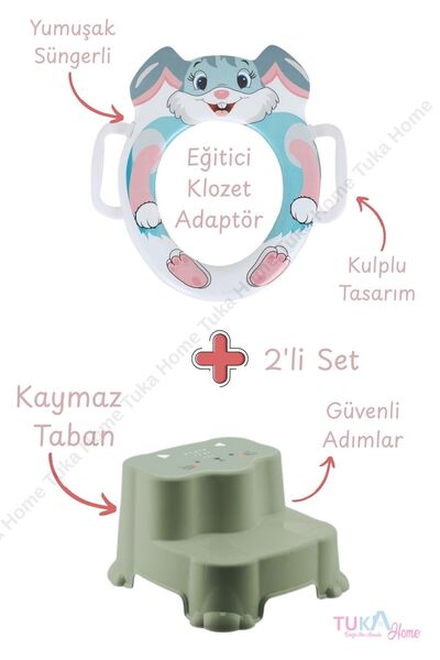 Tuka Home Çocuk Bebek Klozet Adaptörü Süngerli Yumuşak Tavşan Desenli ve Katl...