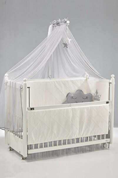 Meltem Smart Mondo Anne Yanı Ahşap Sallanır Beşik 60x120 cm (beyaz-motto gri)