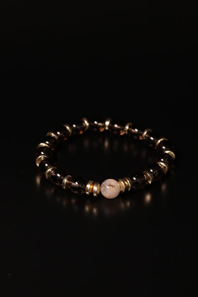 CessNova Sertifikalı %100 Orijinal Dumanlı Kuvars, Sitrin ve Altın Hematit 8mm Doğal Taş Bileklik