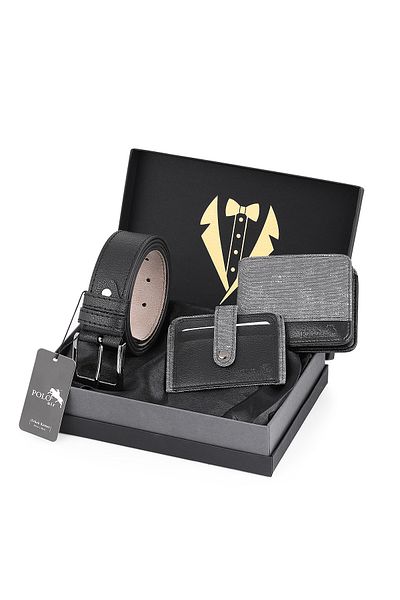 Polo Air Men's Groom Dowry Package: 3 in Trend Sports Combo - Belt, Wallet and Card Holder
