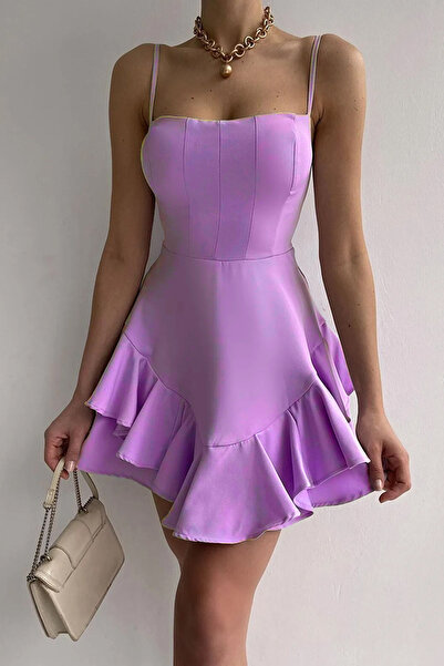 ALFUDO Moda Collection Ince Askılı Eteği Kat Detay Beyaz Abiye Elbise Beyaz M...