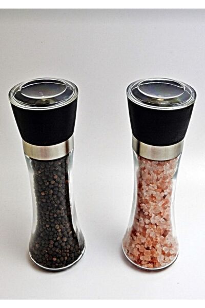 bediSey 2-Piece Glass Salt and Pepper Grinder Set with Glass Spice Rack