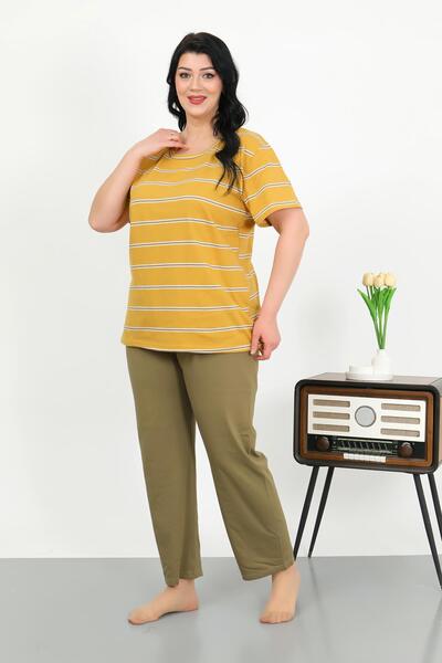 Akbeniz Kadın Büyük Beden Kısa Kol Penye Pijama Takımı Sarı 202505