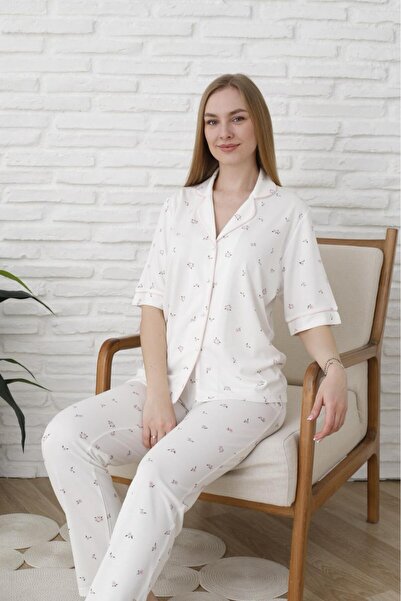 Espuar 773 Boxed Classic Short Sleeve Women's Shirt Pajama Set, Button-Down Viscose Pajama Set
