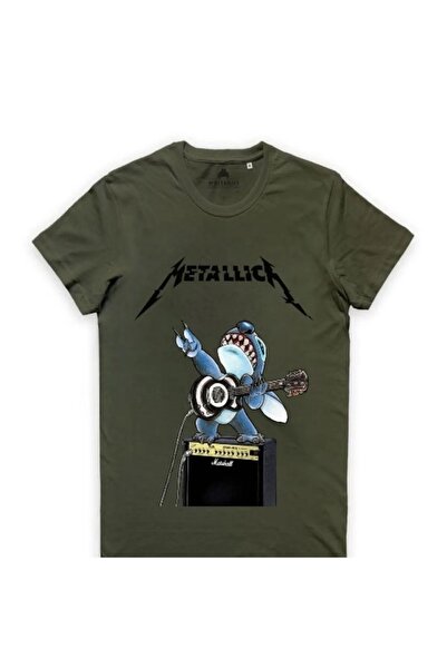 weywot Tricou oversize cu imprimeu Stitch & Metallica kaki