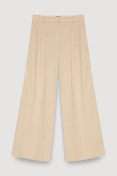 Quzu Beige Wide Leg Palazzo Trousers