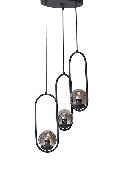 Luzarana Zenga 3 lü Antrasit Metal Gövde Füme Camlı Tasarım Lüx Avize