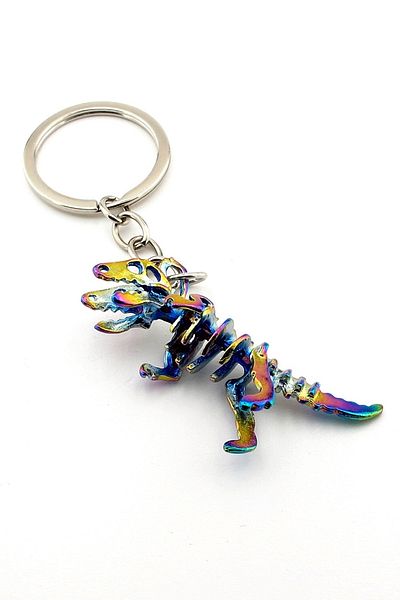 Solfera T-Rex Dinosaur Skeleton Jurrasic Glows Colorful Metal Keychain Kc174