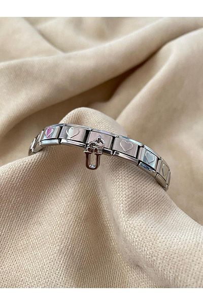 bijoux uniques Letter U Heart Steel Italian Charm Bracelet