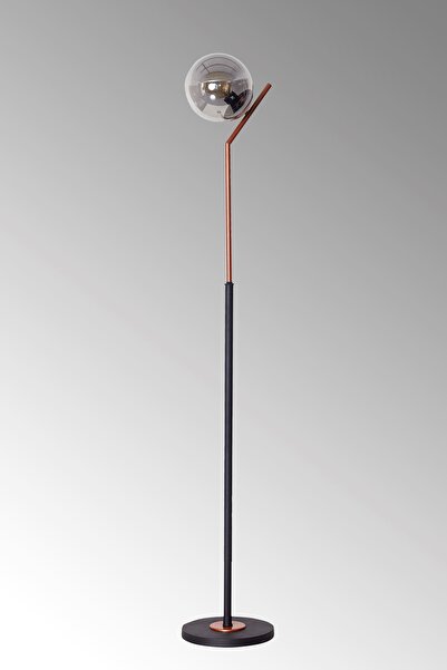 Luzarana Elit Bakır-Siyah Metal Gövde Füme Camlı Tasarım Lüx Yerden Aydınlatma Lambader